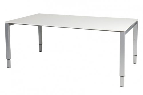 Schaffenburg Domino vergadertafel hoogte instelbaar (62-85cm) met 180x100cm'zwevend'krijtwit 20mm blad en aluminium (RAL9006) N-poot frame