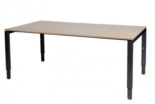 Domino vergadertafel, hoogte instelbaar (62-85cm) met 180x100cm 'zwevend' 20mm blad en N-poot frame