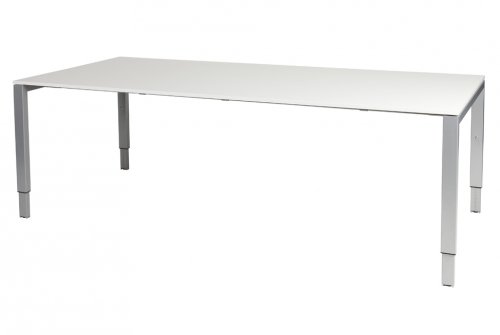 Schaffenburg Domino vergadertafel hoogte instelbaar (62-85cm) met 200x100cm'zwevend'krijtwit 20mm blad en aluminium (RAL9006) N-poot frame