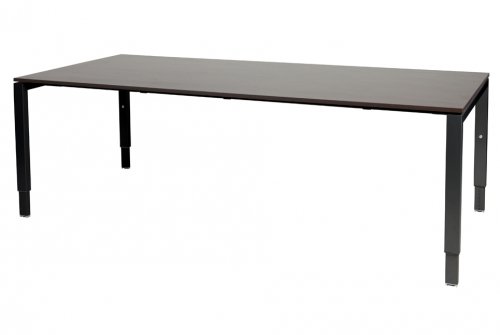 Schaffenburg Domino vergadertafel hoogte instelbaar (62-85cm) met 200x100cm'zwevend'wenge donker 20mm blad en zwart (RAL9011) N-poot frame