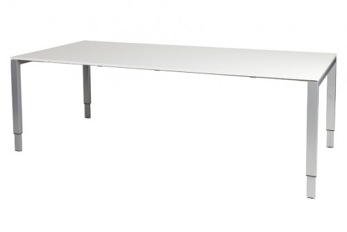 Domino vergadertafel, hoogte instelbaar (62-85cm) met 220x100cm 'zwevend' 20mm blad en N-poot frame