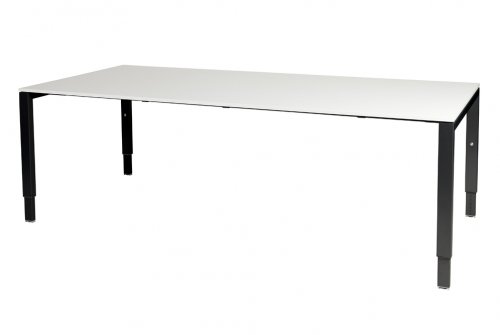 Domino vergadertafel, hoogte instelbaar (62-85cm) met 220x100cm 'zwevend' 20mm blad en N-poot frame