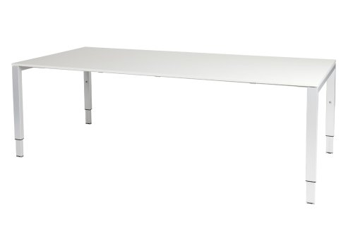 Schaffenburg Domino vergadertafel hoogte instelbaar (62-85cm) met 220x100cm'zwevend'krijtwit 20mm blad en wit (RAL9010) N-poot frame