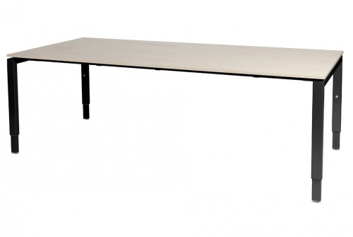 Schaffenburg Domino vergadertafel hoogte instelbaar (62-85cm) met 220x100cm'zwevend'lindberg eiken 20mm blad en zwart (RAL9011) N-poot frame