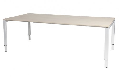 Domino vergadertafel, hoogte instelbaar (62-85cm) met 220x100cm 'zwevend' 20mm blad en N-poot frame