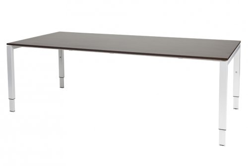 Schaffenburg Domino vergadertafel hoogte instelbaar (62-85cm) met 220x100cm'zwevend'wenge donker 20mm blad en wit (RAL9010) N-poot frame