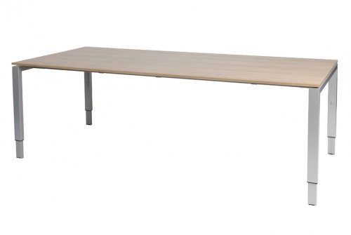 Schaffenburg Domino vergadertafel hoogte instelbaar (62-85cm) met 220x100cm'zwevend'kersen licht 20mm blad en aluminium (RAL9006) N-poot frame