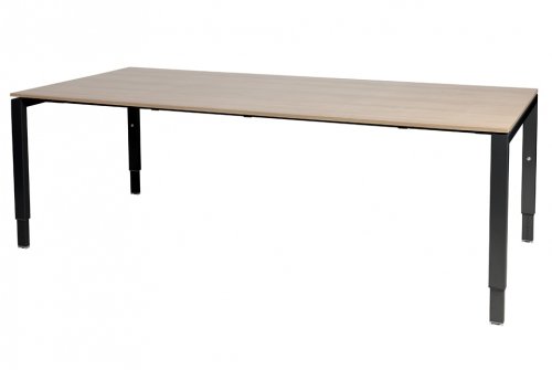 Domino vergadertafel, hoogte instelbaar (62-85cm) met 220x100cm 'zwevend' 20mm blad en N-poot frame