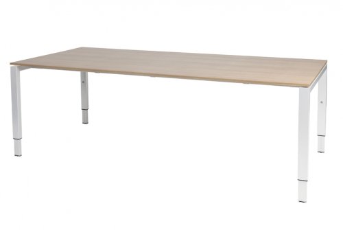 Domino vergadertafel, hoogte instelbaar (62-85cm) met 220x100cm 'zwevend' 20mm blad en N-poot frame