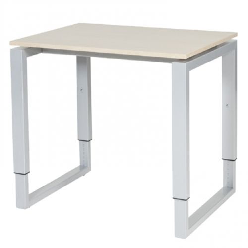 Schaffenburg Domino Plus bureau hoogte instelbaar (62-85cm) met 80x60cm'zwevend'lindberg eiken 20mm blad en aluminium (RAL9006) O-poot frame