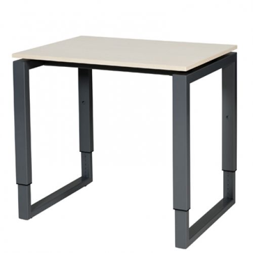 Schaffenburg Domino Plus bureau hoogte instelbaar (62-85cm) met 80x60cm'zwevend'lindberg eiken 20mm blad en zwart (RAL9011) O-poot frame