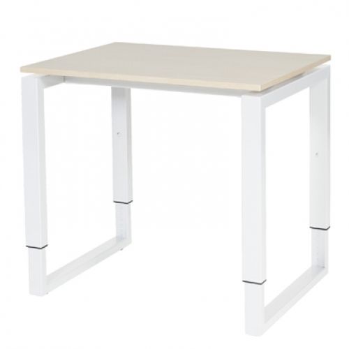 Schaffenburg Domino Plus bureau hoogte instelbaar (62-85cm) met 80x60cm'zwevend'lindberg eiken 20mm blad en wit (RAL9010) O-poot frame