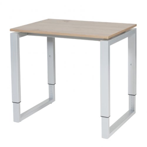 Schaffenburg Domino Plus bureau hoogte instelbaar (62-85cm) met 80x60cm'zwevend'kersen licht 20mm blad en aluminium (RAL9006) O-poot frame