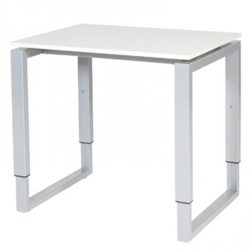 Schaffenburg Domino Plus bureau hoogte instelbaar (62-85cm) met 80x60cm'zwevend'licht grijs 20mm blad en aluminium (RAL9006) O-poot frame