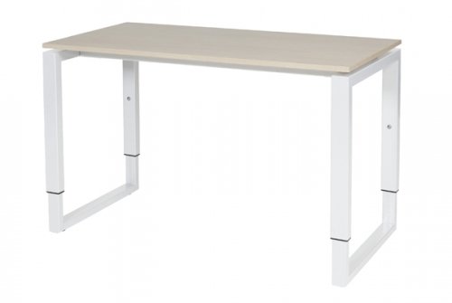 Schaffenburg Domino Plus bureau hoogte instelbaar (62-85cm) met 120x60cm'zwevend'lindberg eiken 20mm blad en wit (RAL9010) O-poot frame