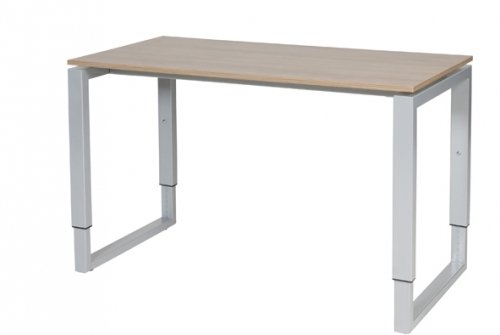 Schaffenburg Domino Plus bureau hoogte instelbaar (62-85cm) met 120x60cm'zwevend'kersen licht 20mm blad en aluminium (RAL9006) O-poot frame