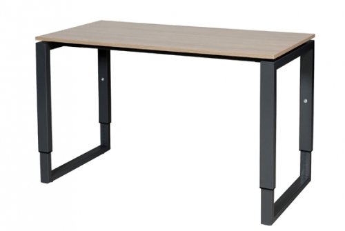 Schaffenburg Domino Plus bureau hoogte instelbaar (62-85cm) met 120x60cm'zwevend'kersen licht 20mm blad en zwart (RAL9011) O-poot frame