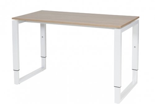 Schaffenburg Domino Plus bureau hoogte instelbaar (62-85cm) met 120x60cm'zwevend'kersen licht 20mm blad en wit (RAL9010) O-poot frame
