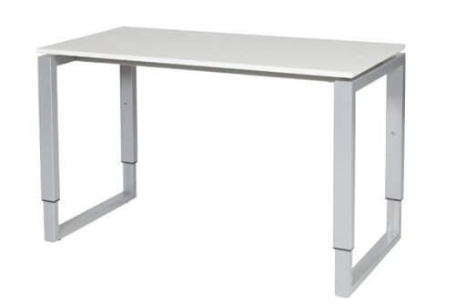 Schaffenburg Domino Plus bureau hoogte instelbaar (62-85cm) met 120x60cm'zwevend'licht grijs 20mm blad en aluminium (RAL9006) O-poot frame