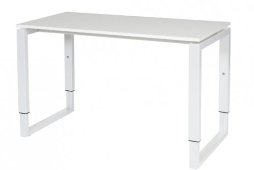 Schaffenburg Domino Plus bureau hoogte instelbaar (62-85cm) met 120x60cm'zwevend'licht grijs 20mm blad en wit (RAL9010) O-poot frame