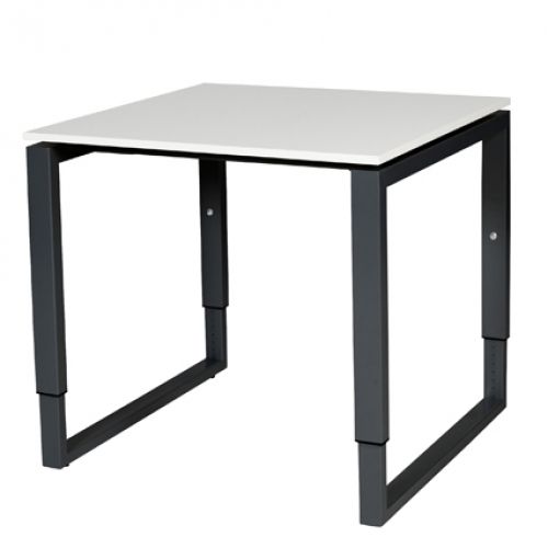 Schaffenburg Domino Plus bureau hoogte instelbaar (62-85cm) met 80x80cm'zwevend'krijtwit 20mm blad en zwart (RAL9011) O-poot frame