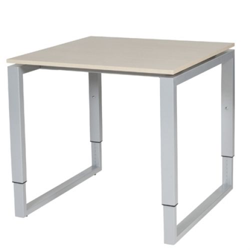 Schaffenburg Domino Plus bureau hoogte instelbaar (62-85cm) met 80x80cm'zwevend'lindberg eiken 20mm blad en aluminium (RAL9006) O-poot frame