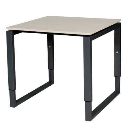 Schaffenburg Domino Plus bureau hoogte instelbaar (62-85cm) met 80x80cm'zwevend'lindberg eiken 20mm blad en zwart (RAL9011) O-poot frame