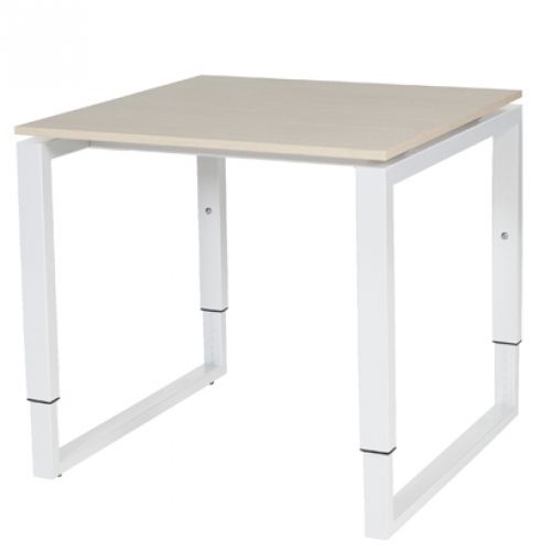 Schaffenburg Domino Plus bureau hoogte instelbaar (62-85cm) met 80x80cm'zwevend'lindberg eiken 20mm blad en wit (RAL9010) O-poot frame