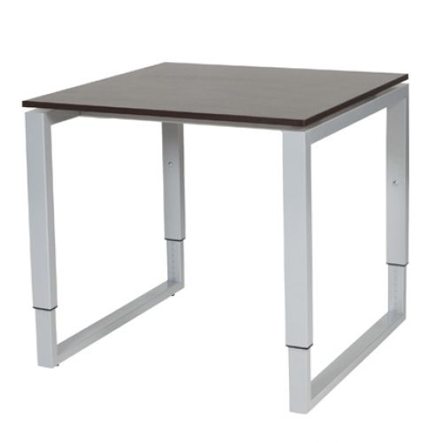 Schaffenburg Domino Plus bureau hoogte instelbaar (62-85cm) met 80x80cm'zwevend'wenge donker 20mm blad en aluminium (RAL9006) O-poot frame