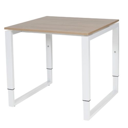 Schaffenburg Domino Plus bureau hoogte instelbaar (62-85cm) met 80x80cm'zwevend'kersen licht 20mm blad en wit (RAL9010) O-poot frame