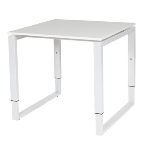 Schaffenburg Domino Plus bureau hoogte instelbaar (62-85cm) met 80x80cm'zwevend'licht grijs 20mm blad en wit (RAL9010) O-poot frame