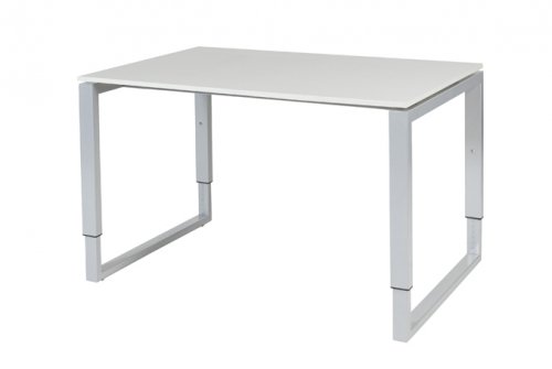 Schaffenburg Domino Plus bureau hoogte instelbaar (62-85cm) met 120x80cm'zwevend'krijtwit 20mm blad en aluminium (RAL9006) O-poot frame