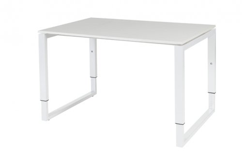 Schaffenburg Domino Plus bureau hoogte instelbaar (62-85cm) met 120x80cm'zwevend'krijtwit 20mm blad en wit (RAL9010) O-poot frame