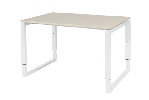 Schaffenburg Domino Plus bureau hoogte instelbaar (62-85cm) met 120x80cm'zwevend'lindberg eiken 20mm blad en wit (RAL9010) O-poot frame