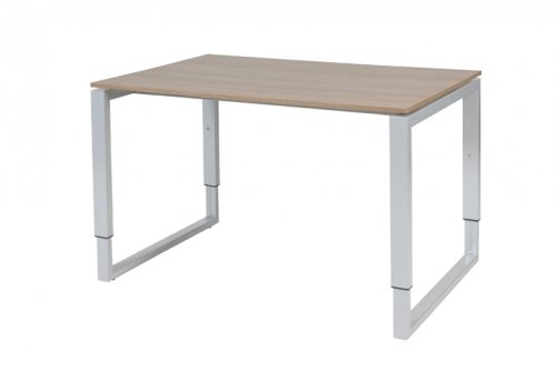 Schaffenburg Domino Plus bureau hoogte instelbaar (62-85cm) met 120x80cm'zwevend'kersen licht 20mm blad en aluminium (RAL9006) O-poot frame