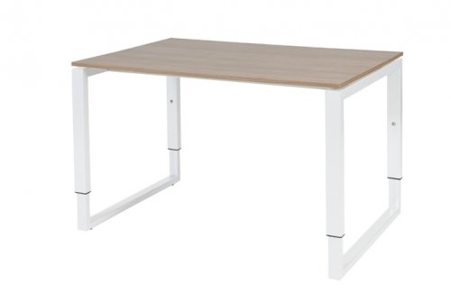 Schaffenburg Domino Plus bureau hoogte instelbaar (62-85cm) met 120x80cm'zwevend'kersen licht 20mm blad en wit (RAL9010) O-poot frame