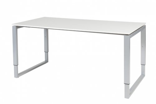 Schaffenburg Domino Plus bureau hoogte instelbaar (62-85cm) met 160x80cm'zwevend'krijtwit 20mm blad en aluminium (RAL9006) O-poot frame