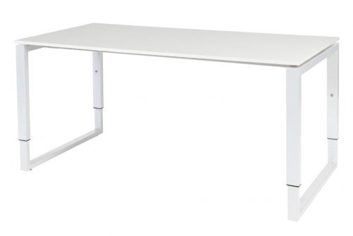 Schaffenburg Domino Plus bureau hoogte instelbaar (62-85cm) met 160x80cm'zwevend'krijtwit 20mm blad en wit (RAL9010) O-poot frame