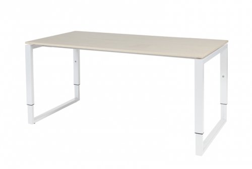 Schaffenburg Domino Plus bureau hoogte instelbaar (62-85cm) met 160x80cm'zwevend'lindberg eiken 20mm blad en wit (RAL9010) O-poot frame