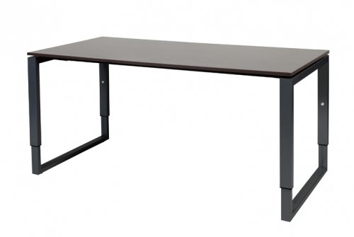 Schaffenburg Domino Plus bureau hoogte instelbaar (62-85cm) met 160x80cm'zwevend'wenge donker 20mm blad en zwart (RAL9011) O-poot frame