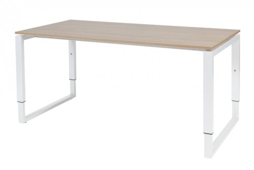 Schaffenburg Domino Plus bureau hoogte instelbaar (62-85cm) met 160x80cm'zwevend'kersen licht 20mm blad en wit (RAL9010) O-poot frame