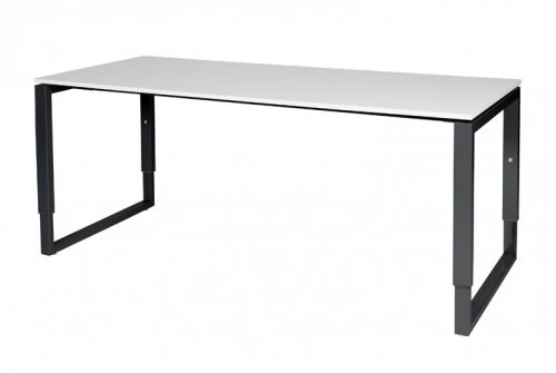Schaffenburg Domino Plus bureau hoogte instelbaar (62-85cm) met 180x80cm'zwevend'krijtwit 20mm blad en zwart (RAL9011) O-poot frame