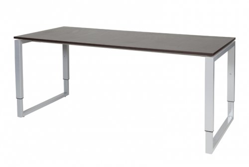 Schaffenburg Domino Plus bureau hoogte instelbaar (62-85cm) met 180x80cm'zwevend'wenge donker 20mm blad en aluminium (RAL9006) O-poot frame