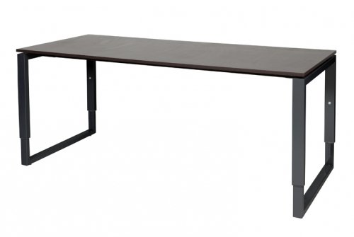 Schaffenburg Domino Plus bureau hoogte instelbaar (62-85cm) met 180x80cm'zwevend'wenge donker 20mm blad en zwart (RAL9011) O-poot frame