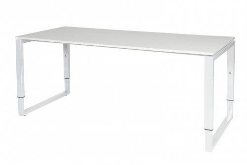 Schaffenburg Domino Plus bureau hoogte instelbaar (62-85cm) met 180x80cm'zwevend'licht grijs 20mm blad en wit (RAL9010) O-poot frame