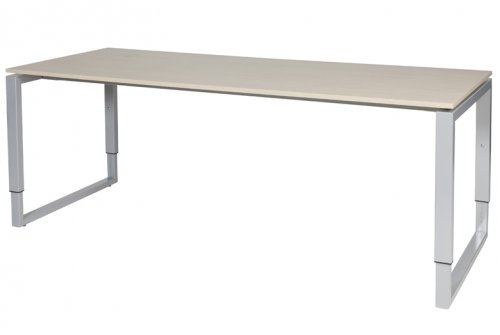 Schaffenburg Domino Plus bureau hoogte instelbaar (62-85cm) met 200x80cm'zwevend'lindberg eiken 20mm blad en aluminium (RAL9006) O-poot frame