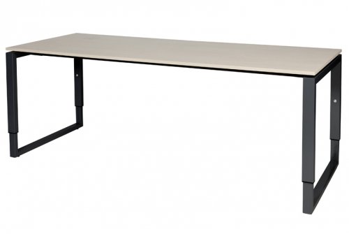 Schaffenburg Domino Plus bureau hoogte instelbaar (62-85cm) met 200x80cm'zwevend'lindberg eiken 20mm blad en zwart (RAL9011) O-poot frame
