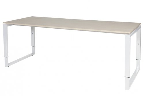 Schaffenburg Domino Plus bureau hoogte instelbaar (62-85cm) met 200x80cm'zwevend'lindberg eiken 20mm blad en wit (RAL9010) O-poot frame