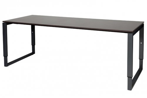 Schaffenburg Domino Plus bureau hoogte instelbaar (62-85cm) met 200x80cm'zwevend'wenge donker 20mm blad en zwart (RAL9011) O-poot frame