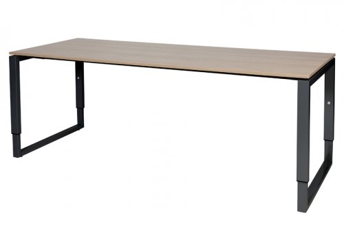 Schaffenburg Domino Plus bureau hoogte instelbaar (62-85cm) met 200x80cm'zwevend'kersen licht 20mm blad en zwart (RAL9011) O-poot frame